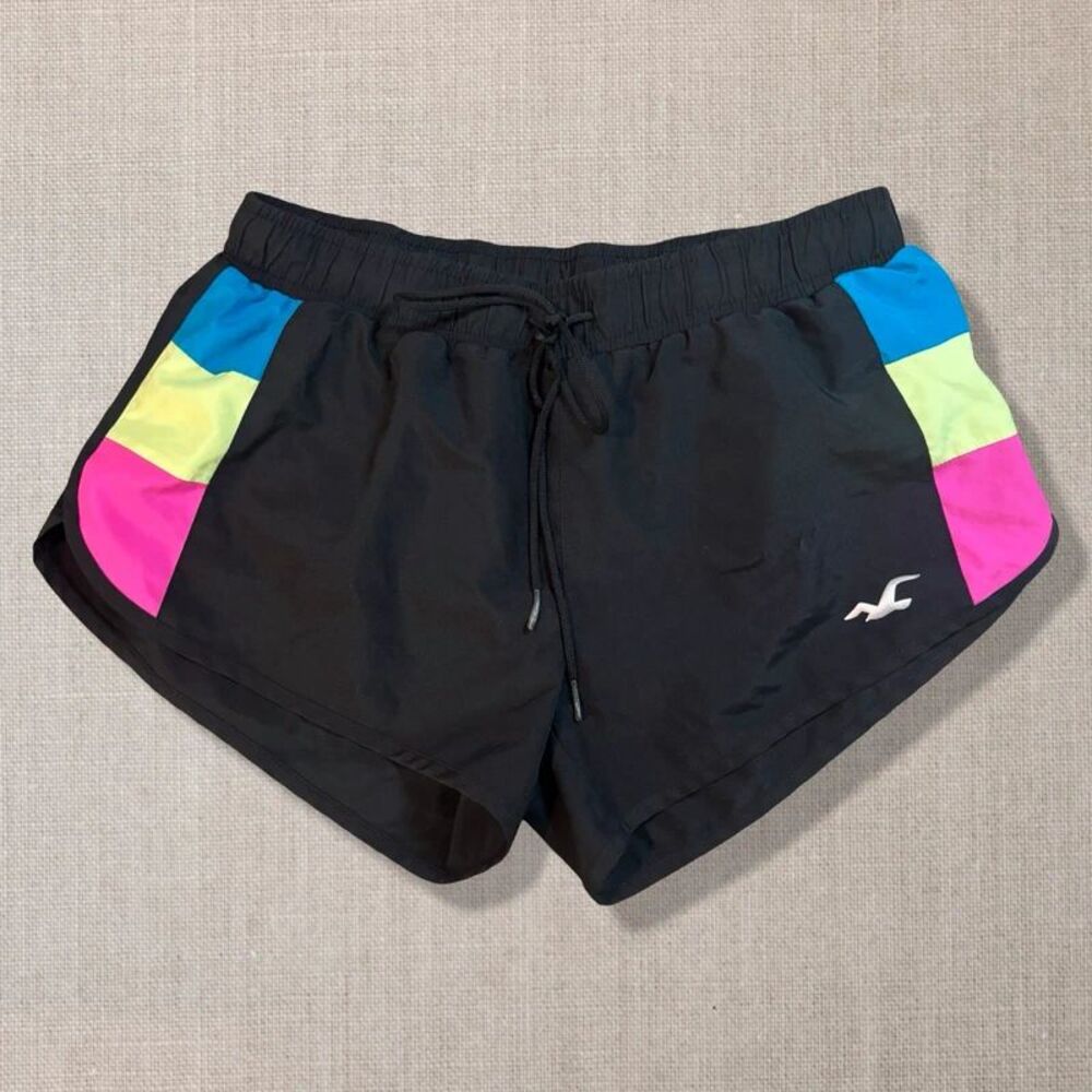 Hollister Women XS Black Neon Colorblock Dolphin Running Shorts Athletic